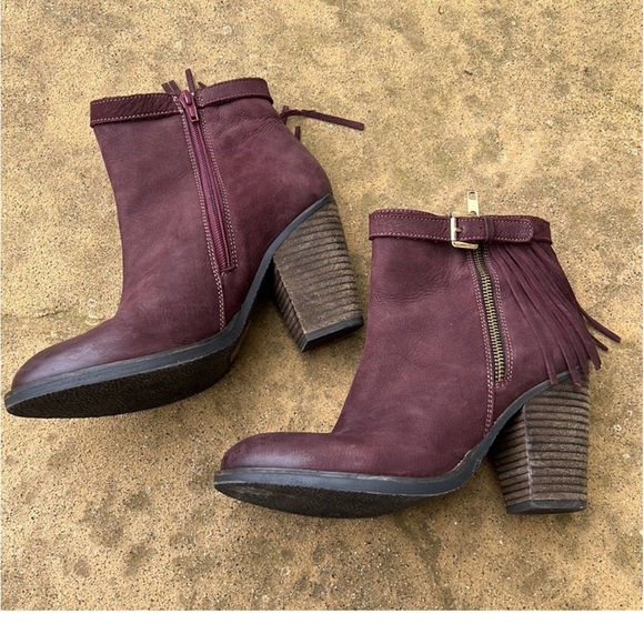 Steve Madden Women's Burgundy Woodmeer Nubuck Leather Fringe Ankle Bootie Size 8 - Picture 5 of 14
